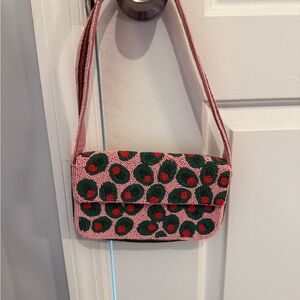 Anthropologie Pink and Green Beaded Women's Bag
